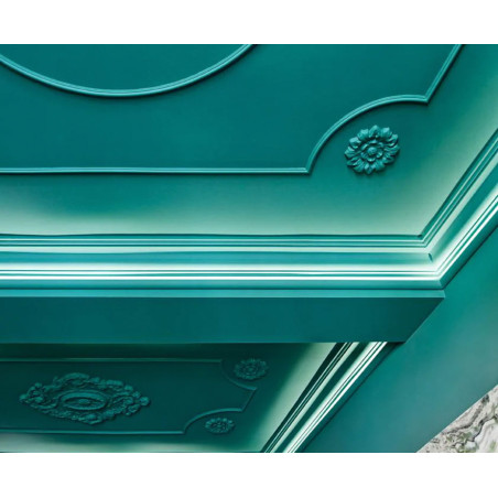 Rosace R12 sur un plafond avec des moulures autour