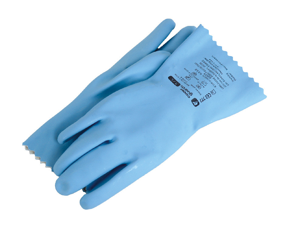 Gants de protection chimique en latex bleu sur coton jersey