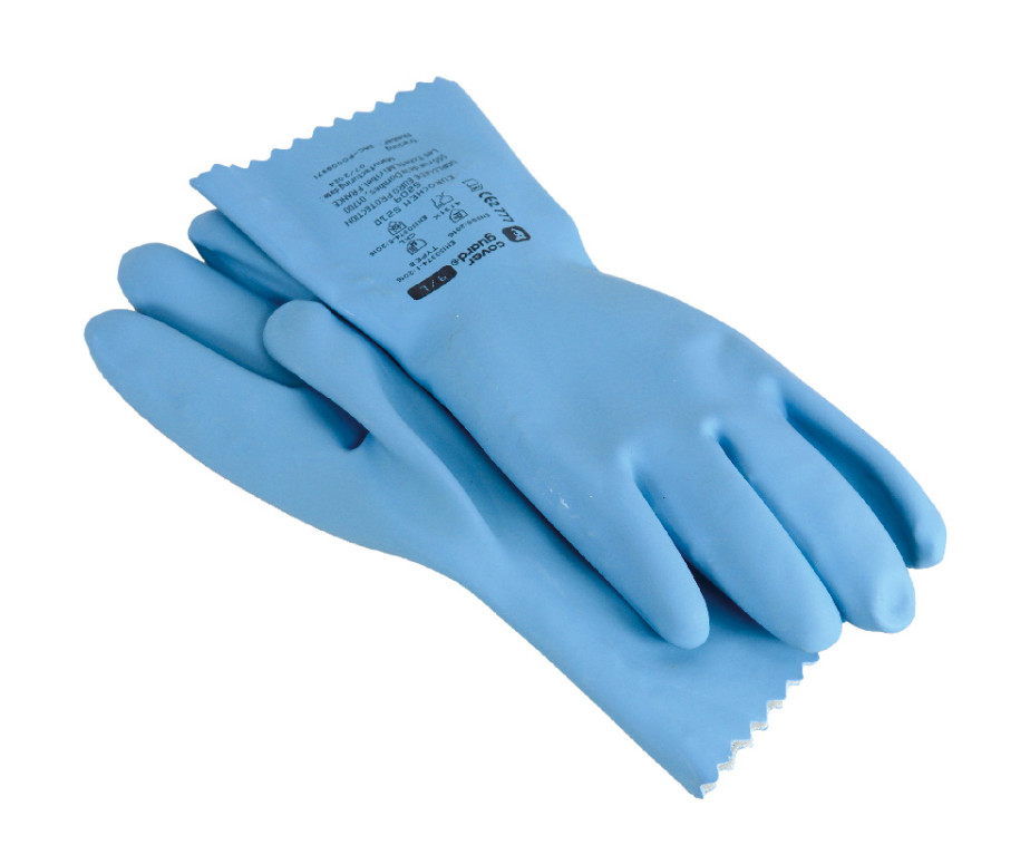 Gants de protection chimique en latex bleu sur coton jersey