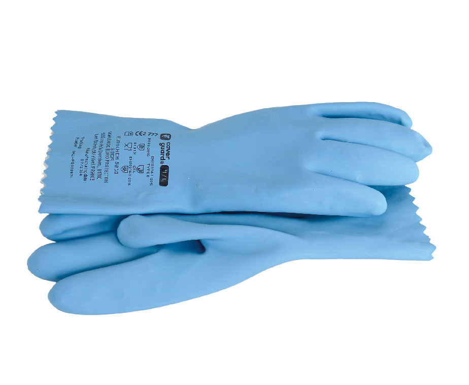 Gants de protection chimique en latex bleu sur coton jersey